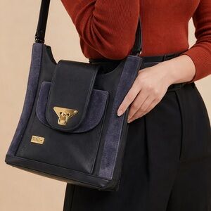 Vintage Kipling Italian Leather and Velvet Purse